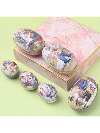 قطعة واحدة من ديكور عيد الفصح ، سلة عيد الفصح ، هدايا عيد الفصح ، حامل بيضة عيد الفصح المعدنية ذات الطباعة الأرنب العتيقة - حامل بيض كبير قابل لإعادة الاستخدام والتعبئة لحفلة عيد الفصح ، وعاء الحلوى العيد ، والحفلات الزفاف والديكور المنزلي | علبة معدنية ر