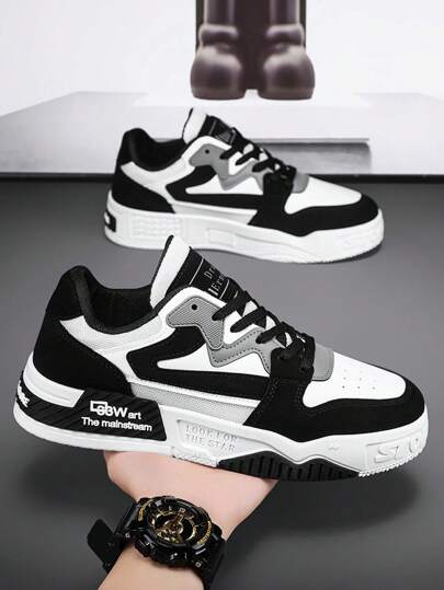 أحذية رياضية للرجال بأصبع مستدير وأربطة، ذات نعل سميك، أحذية كاجوال منخفضة للمدرسة، أحذية كاجوال مريحة ومانعة للانزلاق للاستخدام اليومي، متعددة الاستخدامات