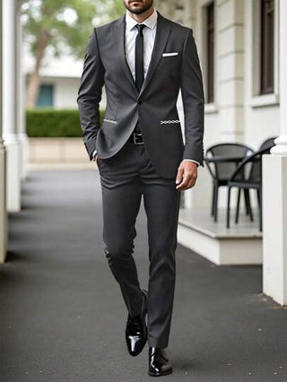 Manfinity Bizformal بدلة رجالية كاجوال رسمية مكونة من بليزر ذو رقبة القصيرة وأكمام طويلة وبنطلون