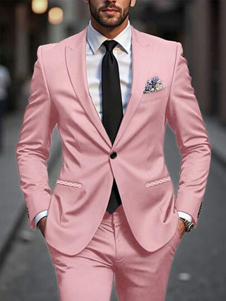 Manfinity Bizformal بدلة بسيطة وأنيقة، بسترة وبنطال من لون سادة، ملابس كاجوال للارتداء اليومي
