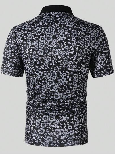 Manfinity Homme قميص بولو كاجوال كم قصير بسيط اللون أمام مع أزرار أسفل الرقبة للرجال