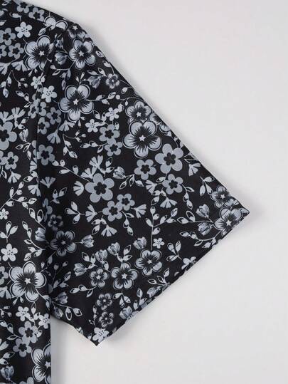 Manfinity Homme قميص بولو كاجوال كم قصير بسيط اللون أمام مع أزرار أسفل الرقبة للرجال