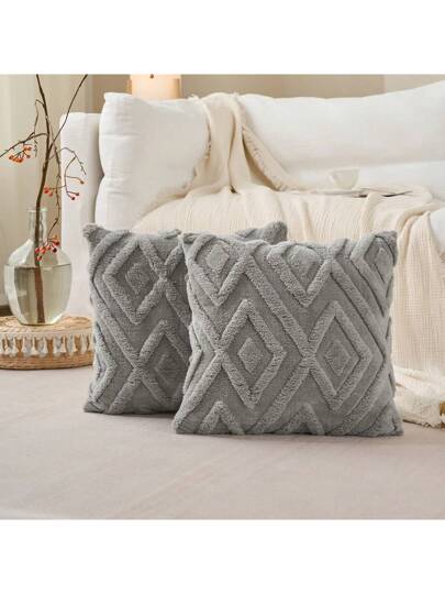 2 غطاء وسادة ديكورية من الصوف المزيف ، وسادات ناعمة رخوة محبوكة مربعة النمط للأعياد ، غلاف وسادة أريكة مناسب للسرير والصالة
