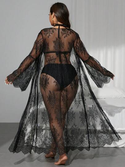 Swim Lushoire غطاء رداء حريمي كبير الحجم قطعة واحدة بنمط زهور عشوائي من الدانتيل، جذاب للاستخدام في حمام السباحة أو في العطلات الصيفية على الشاطئ