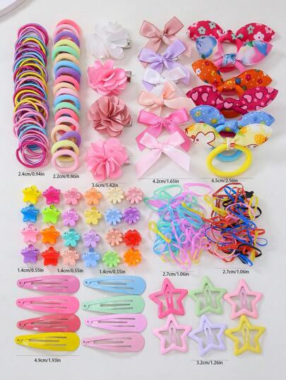 870 قطعة كماليات الشعر للبنات المتضمنة فيونكات وأزهار ونجوم ملكية جميلة بتصميم بسيط، أشرطة شعر وكلبسات ومزاليج مناسبة للاستخدام اليومي والهدايا