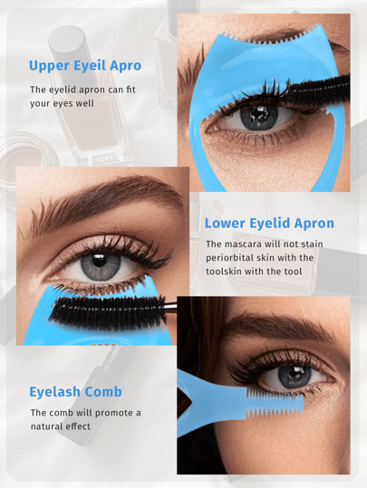 قطعة واحدة أداة مكياج 3 في 1 للحواجب والرموش والأيلاينر، أداة مفيدة سحرية للمكياج مشطة رموش وقالب أيلاينر، بطاقة تطبيق مساعدة، أداة مكياج قابلة لإعادة الاستخدام للحصول على رموش وأيلاينر مثالية