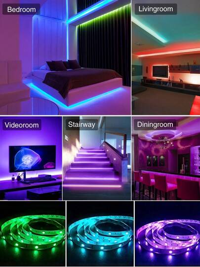 1 لفة طول 50 قدم إضاءة شريط LED يمكن التحكم بها عبر تطبيق البلوتوث، تعمل بالطاقة من خلال منفذ USB، أشرطة إضاءة LED متغيرة الألوان لخلفية التلفزيون، الغرفة، غرفة النوم، حفلات العطلات