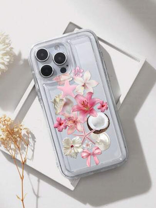 غطاء شفاف متوافق مع هاتف iPhone مطبوع بنقشة الأزهار جوز الهند وتصميم المحيط