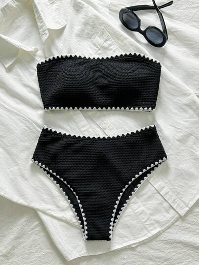 Swim Mod طقم صيفي ل- المرأة يتكون من توب وبكيني مصنوع من نسيج مموج مناسب للشاطئ والمنتجعات