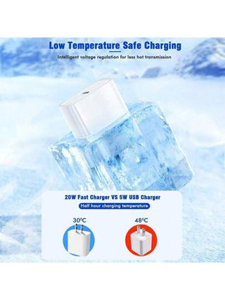 طقم شاحن مع رأس شحن سريع 20 وات + كابل شحن بيانات سريع كفء بطول 1 متر/3.3 قدم و 2 متر/6.6 قدم متوافق مع هاتف 14 برو ماكس/14 برو/14 بلس/14/13/12/11/آيباد/آيربودز والمتوافق مع محول طاقة إضافي سريع الشحن مناسب للسفر والمكتب والسكن والمنزل