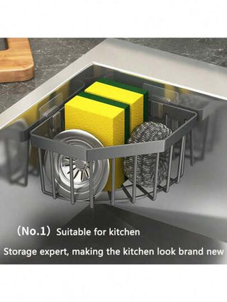 منظم حوض، صابون، سدادة الصرف، رف الأسفنجة، رف تخزين متعدد الوظائف، رف مثبت على الحائط للمطبخ والحمام بلون أسود / رمادي قطعة/1-2 قطع