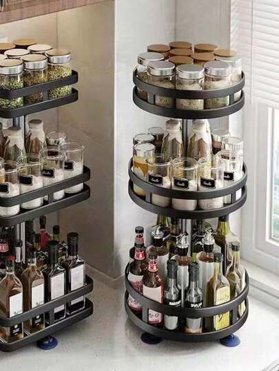 رف توابل متعدد الطبقات للمطبخ قابل للتعديل، طبقة تخزين ومنظم سميكة للمطبخ