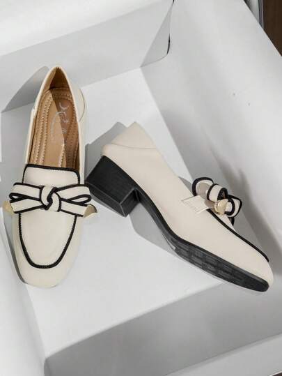 Mengshangli أحذية شقة مريحة ذات كعب سميك وإصبع قدم مربع على الطراز الفرنسي، أحذية مكتبية أنيقة للسيدات