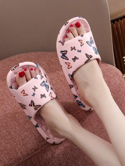 صنادل شرائح مطبوعة بالغرافيتي للنساء، سميكة القاعدة واسعة الحزام، صندل عريض، وصول جديد صيف 2024