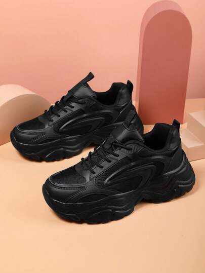 أحذية رياضية للرجال مربوطة الرباط بتصميم كتلة لونية وخطوط، خفيفة الوزن ومنفذة للهواء، حذاء رياضي سميك للرجال، مقاوم للانزلاق والتآكل مناسب للرياضات والأنشطة الخارجية والأحذية اليومية