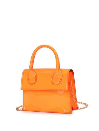 حقيبة الكتف بسلسلة جلدية لاكية لامعة ، موضة