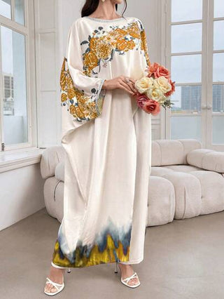 Mulvari طقم ملابس علوية كم خفاش مطبوع بالورود وبنطلون ساق واسعة مكون من قطعتين