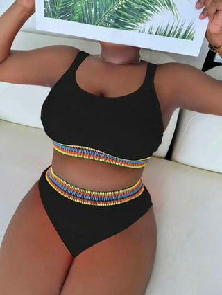 SHEIN Swim Curve مجموعة سباجيتي سترابليس توبات وسراويل السباحة موحد اللون ذات المقاسات الكبيرة للنساء، قطعتين، عصرية وكاجوال