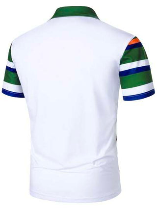 Manfinity Bizformal قميص بولو أكمام قصيرة ذو ألوان كتل ورسوم مخطط للرجال، للارتداء في الأعمال التجارية والرحلات والاستخدام اليومي العادي، باللون الأزرق والأخضر والبرتقالي، مناسب لرياضة الجولف