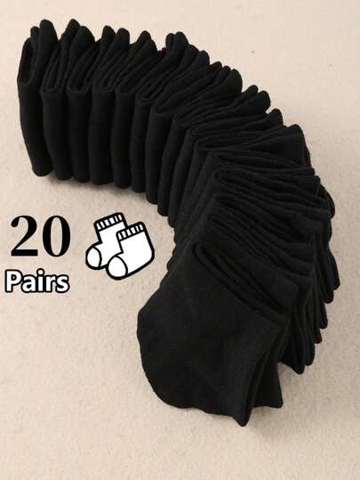 20 زوجًا من الجوارب ذات اللون الأحادي للأطفال مناسبة للاستخدام اليومي، للأولاد والبنات، متوسطة الحجم