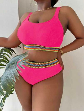 SHEIN Swim Curve 2 مجموعة بيكيني لربطة الكتف للسيدات ذوات المقاسات الكبيرة، لون أحادي، مريح وأنيق