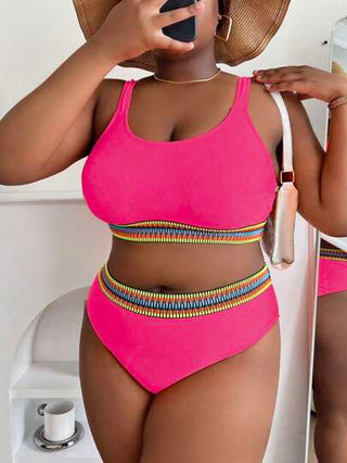 SHEIN Swim Curve 2 مجموعة بيكيني لربطة الكتف للسيدات ذوات المقاسات الكبيرة، لون أحادي، مريح وأنيق