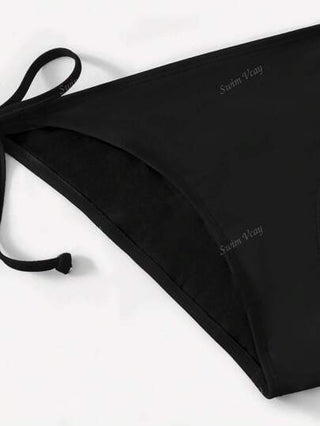 Swim Vcay مجموعة بكيني 2 قطعة من المنتج ذو لون أحادي بشكالة حلقة الرقبة والربطة خلفية لصيف شاطئ العطلات، 2025