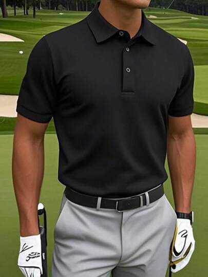 قميص بولو بلون واحد للرجال، أكمام قصيرة، كاجوال وعصري للبس اليومي