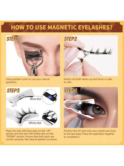 مجموعة رموش مغناطيسية طبيعية المظهر مع أداة تطبيق رموش مغناطيسية، رموش عين القط الدقيقة المعاد استخدامها، لا يتطلب غراء أو آيلاينر، يأتي مع مشبك مغناطيسي للارتداء