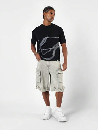 SUMWON قميص كاجوال فضفاض ريترو ستريت وير ذو طباعة جرافيك انتزاعية, طراز شهري فني, قطن مريح متين, لازمة الصيف عملية العنق الطاقم