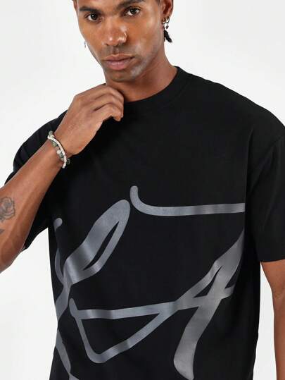 SUMWON قميص كاجوال فضفاض ريترو ستريت وير ذو طباعة جرافيك انتزاعية, طراز شهري فني, قطن مريح متين, لازمة الصيف عملية العنق الطاقم