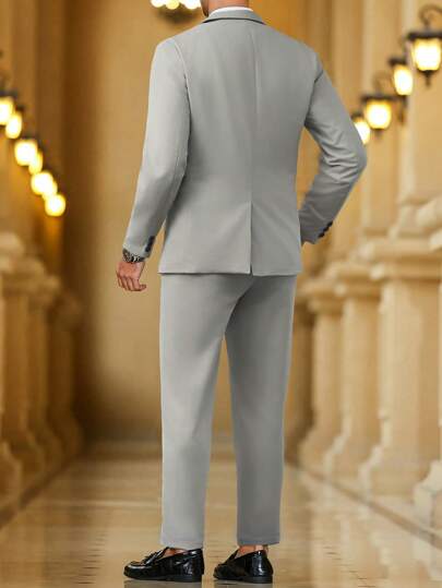 Manfinity Bizformal بدلة رجالية كاجوال قطعتين جاكيت وبنطلون ذات قصة يقة عالية وأحادية الصدر