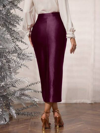 Modelyn العيد تنورة قلم أنيقة للسيدات مُصنّعة من قماش مُضفّر مُرن من البيكيه منسوج، بتصميم ملفوف متوسطة الطول
