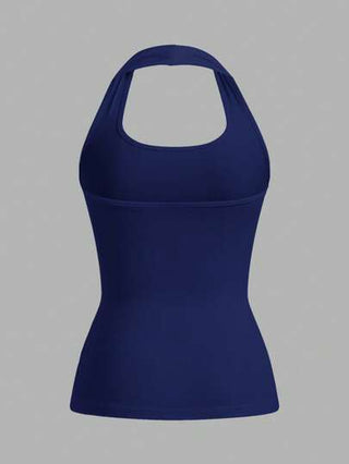 EZwear فوطة خزان كاجوال ضيقة مناسبة للصيف بياقة حلقة على الرقبة بدون أكمام ذات لون أزرق داكن