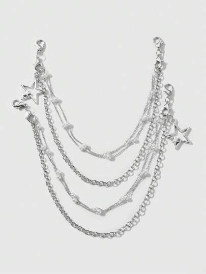 ROMWE Kawaii قلادتان من الريش والسلاسل متعددة الطبقات مطلية باللؤلؤ الزائف بتصميم كوكب مجوف عصري، مع إبزيم حلقي قابل للتعديل، ديكور متعدد الاستخدامات للأحذية للنساء، هدية رائعة لأي مناسبة