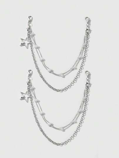 ROMWE Kawaii قلادتان من الريش والسلاسل متعددة الطبقات مطلية باللؤلؤ الزائف بتصميم كوكب مجوف عصري، مع إبزيم حلقي قابل للتعديل، ديكور متعدد الاستخدامات للأحذية للنساء، هدية رائعة لأي مناسبة