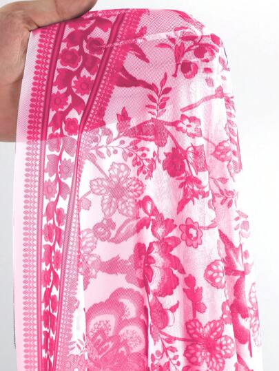 SHEIN Swim Curve فستان مطبوع برقبة مربعة مقاس كبير للنساء، مناسب للشاطئ والصيف