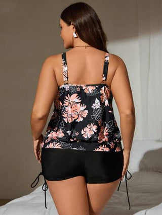 SHEIN طقم ملابس سباحة بتصميم الطبعات الاستوائية للمقاسات الكبيرة لعطلات الشاطئ