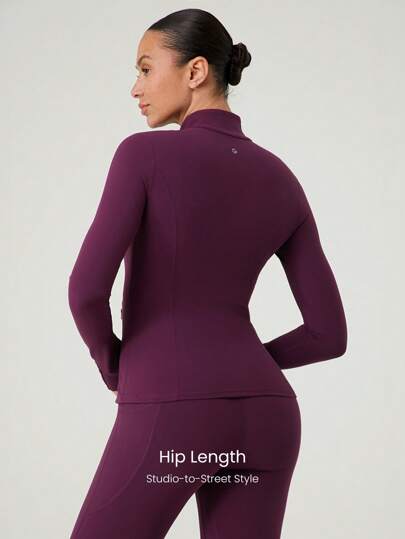 GLOWMODE جاكيت أكمام طويلة من FeatherFit™ مناسبة للصدر (DD+) مدمجة، أداء متدفق، جيوب آمنة، سحاب, لليوغا منخفض التأثير، استخدام يومي في الخريف