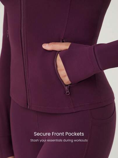 GLOWMODE جاكيت أكمام طويلة من FeatherFit™ مناسبة للصدر (DD+) مدمجة، أداء متدفق، جيوب آمنة، سحاب, لليوغا منخفض التأثير، استخدام يومي في الخريف