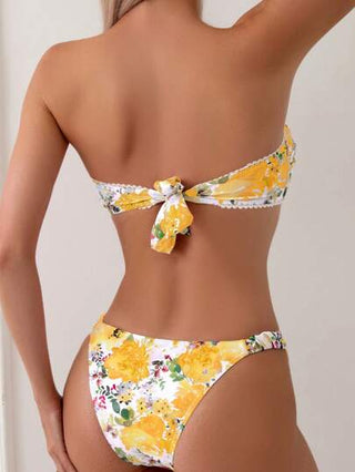 Swim Vcay ملابس سباحة نساء مطبوعة بطبعات الأزهار ذات كشكشات، بيكيني للإجازات والأنشطة السباحية
