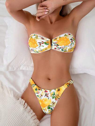 Swim Vcay ملابس سباحة نساء مطبوعة بطبعات الأزهار ذات كشكشات، بيكيني للإجازات والأنشطة السباحية