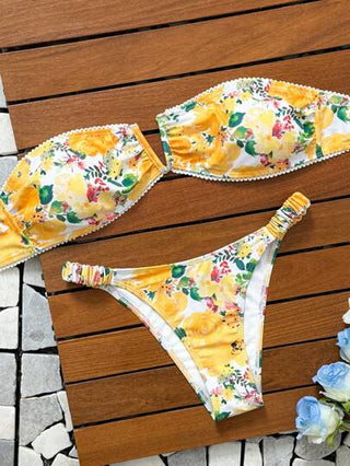 Swim Vcay ملابس سباحة نساء مطبوعة بطبعات الأزهار ذات كشكشات، بيكيني للإجازات والأنشطة السباحية