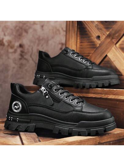 بوت رعاة البقر الجلدية العالية الجديدة للرجال لعام 2025، سميكة لمنع الانزلاق ومقاومة للتآكل ، متوسطة الساق بتصميم أنف مستدير، رباط وسحاب جانبي للكاحل، بوت رياضية أنيقة للمشي في الهواء الطلق، مقاس يصل إلى 46 ، تناسب ارتداء السترة والجينز