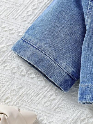 تيشيرتات بناتي مجموعة بنحتوي على قطعتان: جاكيت جينز غير رسمية وفستان بدون أكمام بلون واحد للفتيات المراهقات