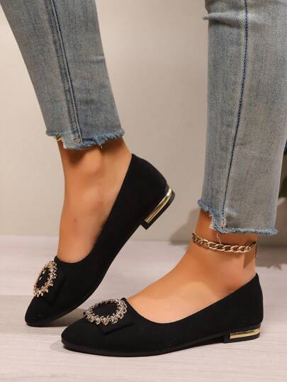 أحذية نسائية برقبة سليب-أون بأصبع مدبب ،أحذية كاجوال ذات كعب منخفض مريحة جديدة، سوليد كاجوال صنادل غير انزلاقية للمكتب والعمل، فلات مزينة برينستون خفيفة الوزن وقابلة للتنفس بألوان صلبة