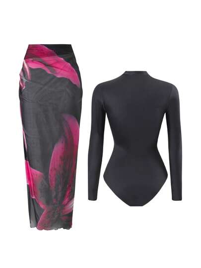 Swim Oasis 2 قطعة/مجموعة بدلة حماية من الأشعة في العطلات الصيفية بطبعة زهور للشاطئ والعطلة الربيعية، بدلة سباحة محترفة للنساء في حفلات الشاطئ والعطلات الصيفية