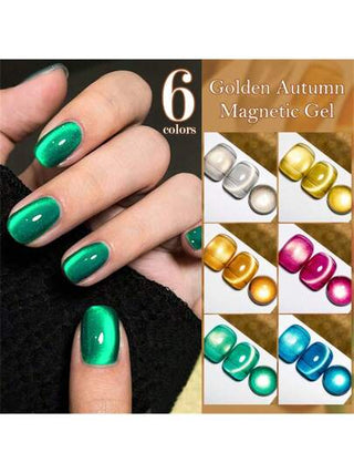 لون أظافر هلامي ذهبي خريفي مغناطيسي 7 مل، ألوان سبارك ملامح ميّلار، إزالة بالنقع تحت أشعة UV، طلاء أظافر شبه دائم فني