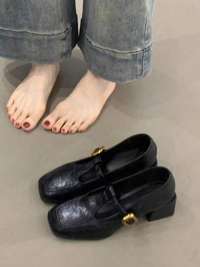 أحذية Mary Jane النسائية الرجعية موضة خريف 2024 بأناقة الطراز الفرنسي، أحذية كعب سميك عصرية سهلة الارتداء من الجلد الطبيعي