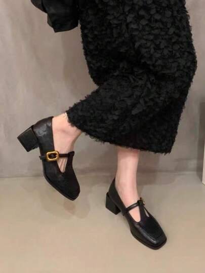 أحذية Mary Jane النسائية الرجعية موضة خريف 2024 بأناقة الطراز الفرنسي، أحذية كعب سميك عصرية سهلة الارتداء من الجلد الطبيعي